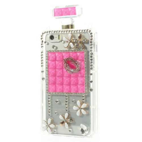 Bracevor Bling Diamond Lip Flower Perfume Bottle TPU Handbag Case for iPhone 5s 5 - Rose