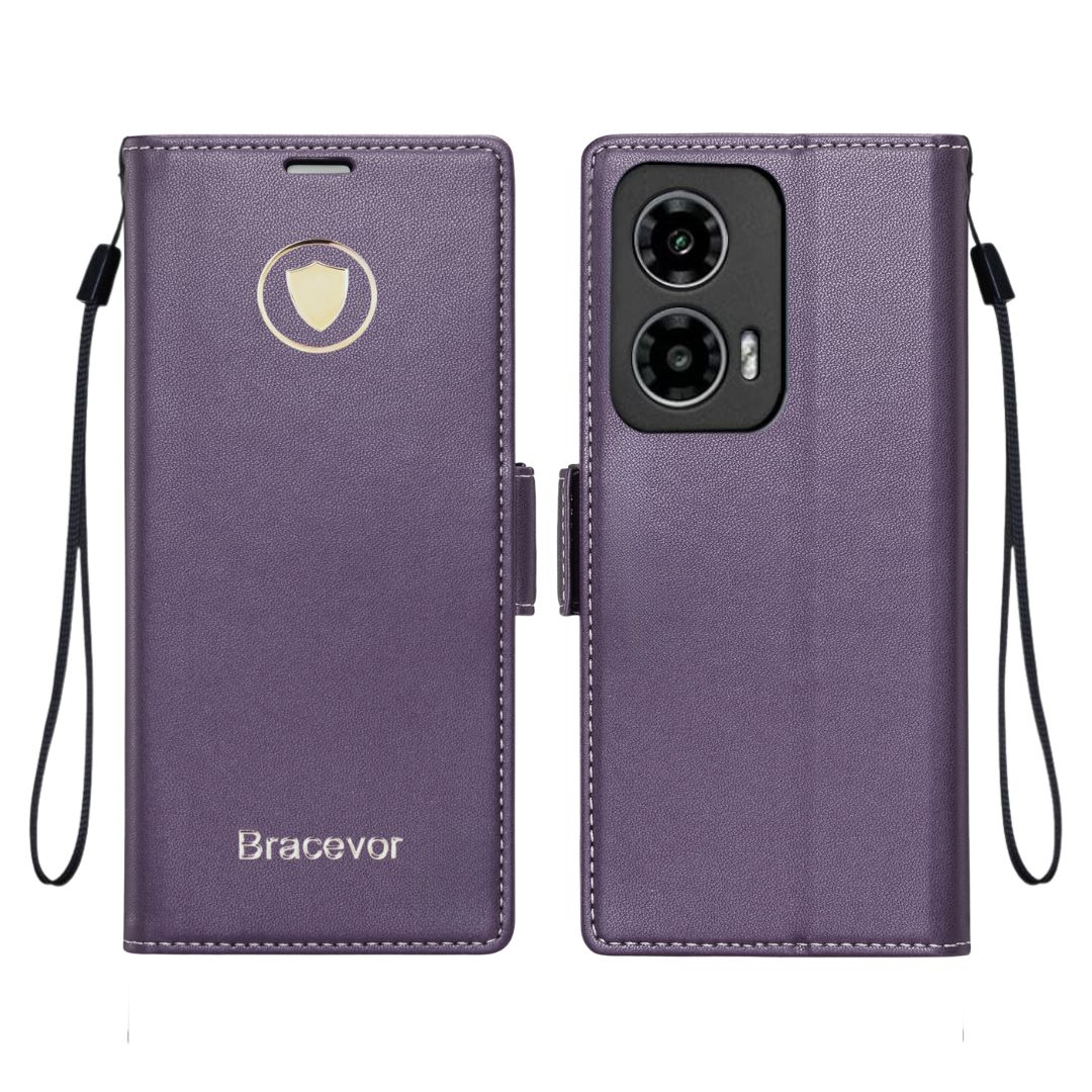 Custodia Portafoglio MOJIA In Pelle Per Motorola Edge 50 Fusion, Con 7 Slot Carte E Cinturino, Colore Blu