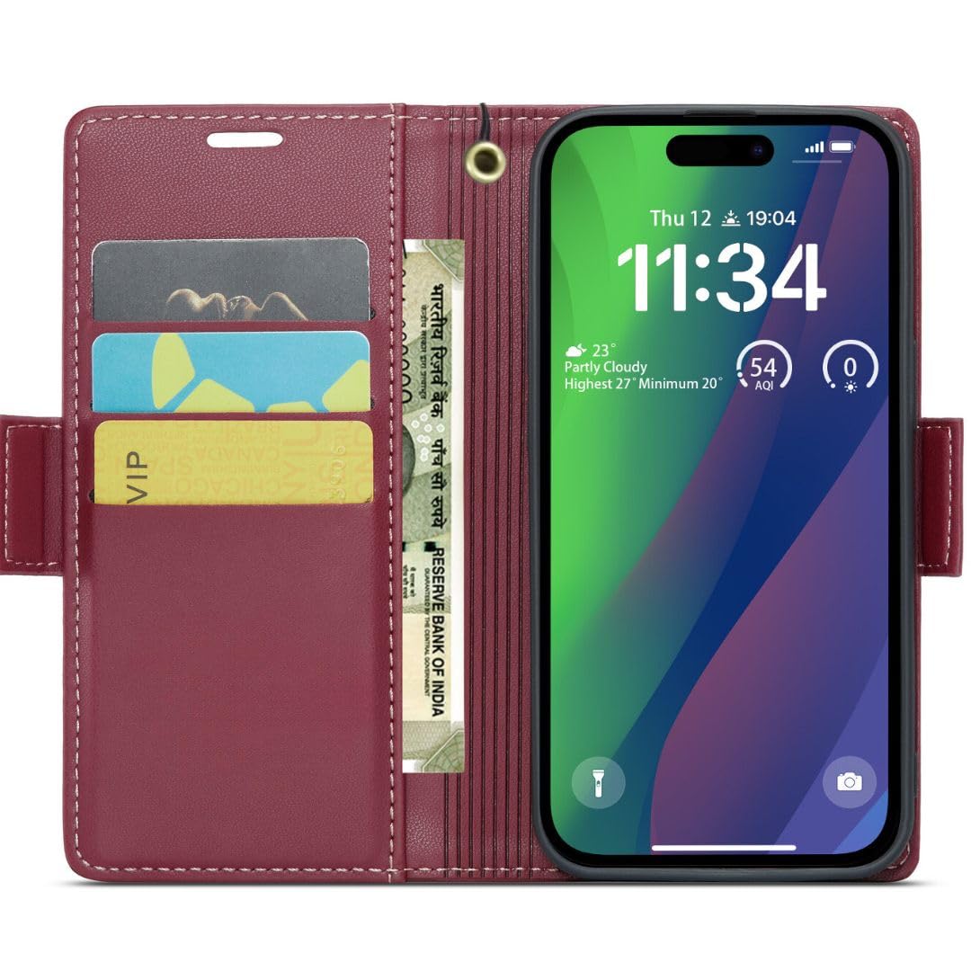 Bracevor Premium Design Flip Cover leather wallet case for iphone 14 Plus Red 2