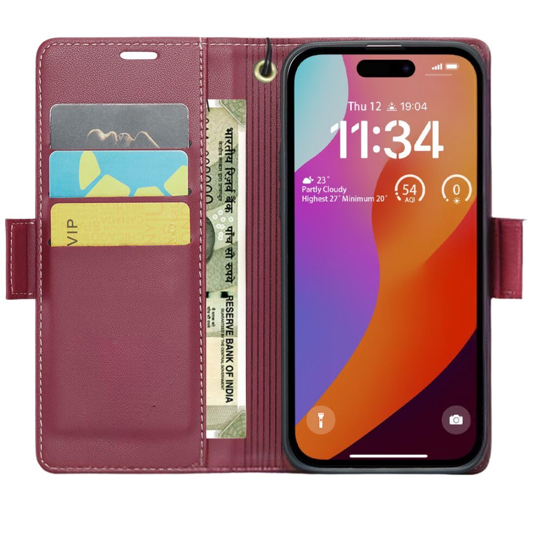 Bracevor Premium Design Flip Cover leather wallet case for iphone 14 Pro Max Red 2