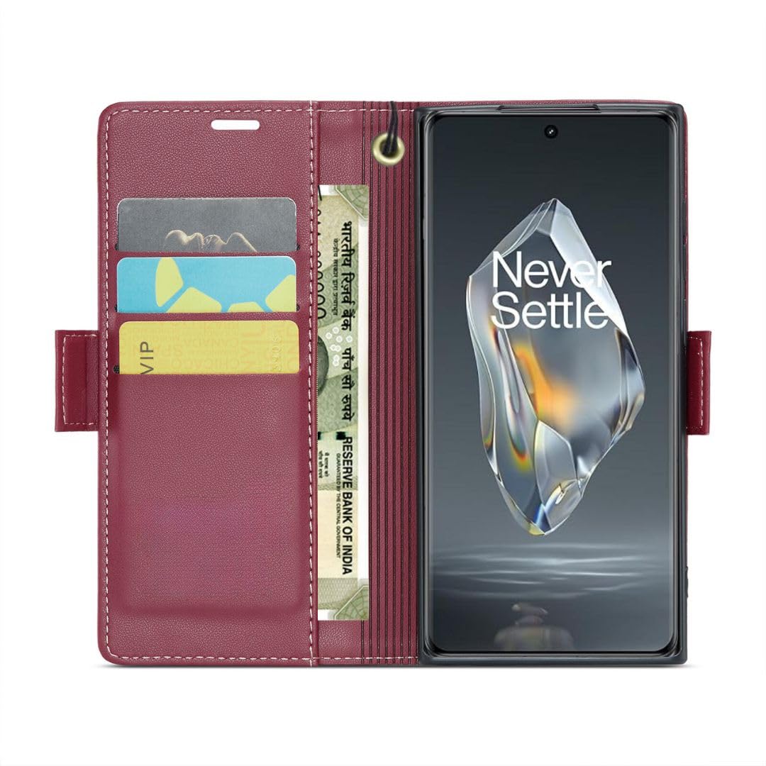 Bracevor Premium Design Flip Cover leather wallet case for Oneplus 11R 5G Red 2
