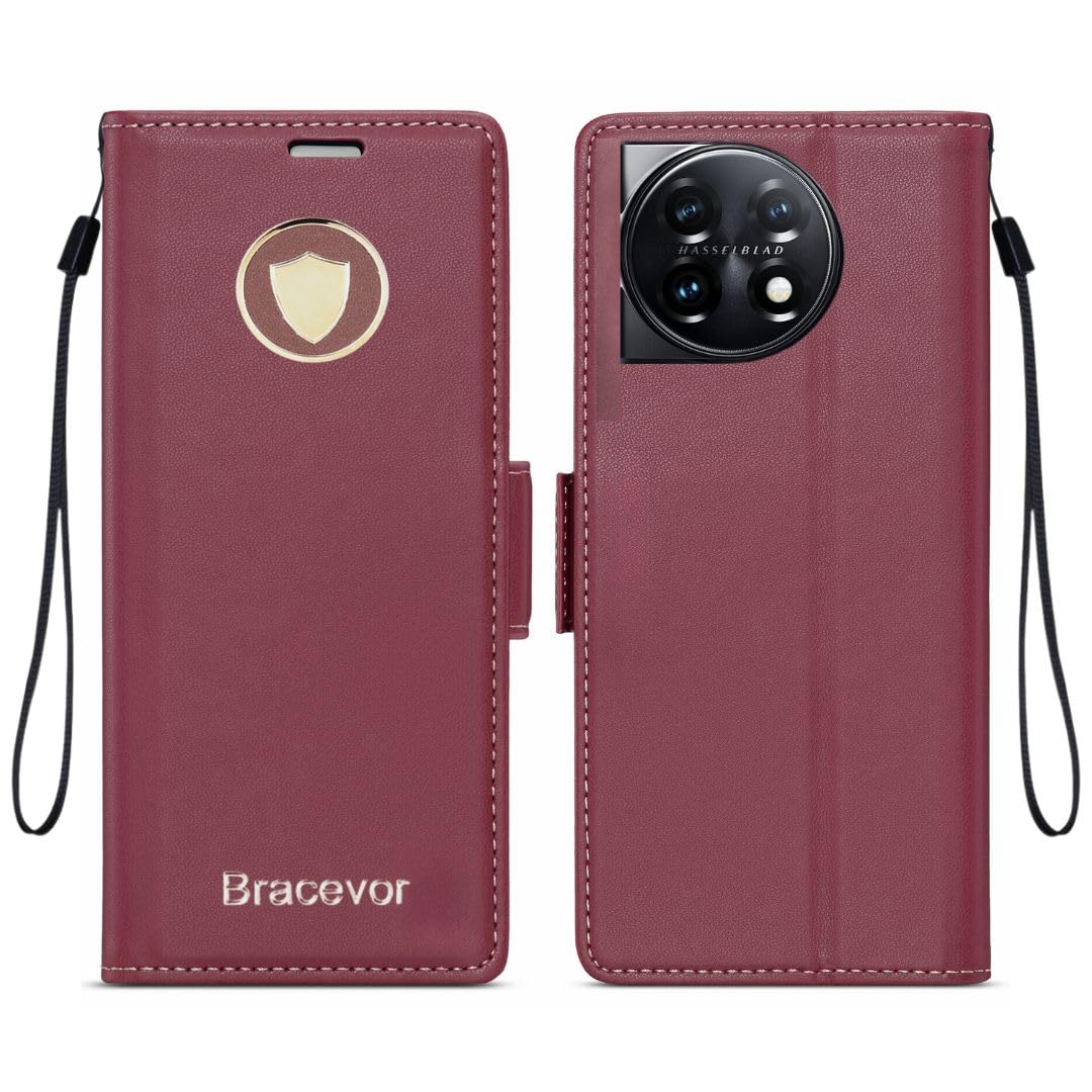 Bracevor Premium Design Flip Cover leather wallet case for Oneplus 11R 5G Red 4