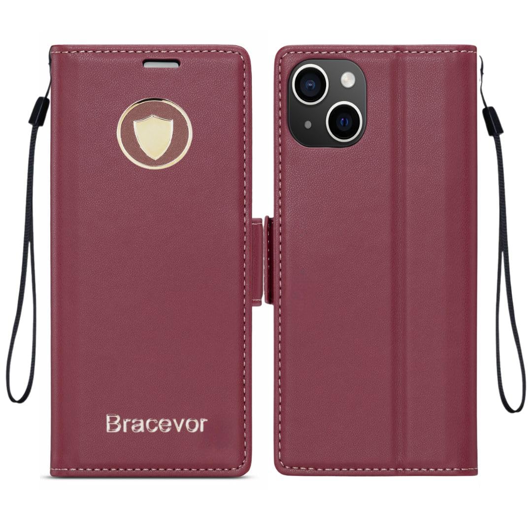 Bracevor Premium Design Flip Cover leather wallet case for iphone 14 Plus Red 4