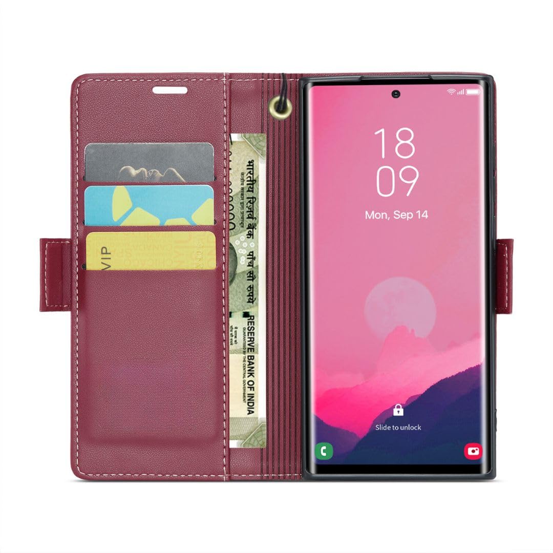 Bracevor Premium Design Flip Cover leather wallet case for Samsung Galaxy S24 Ultra 5G Red 2