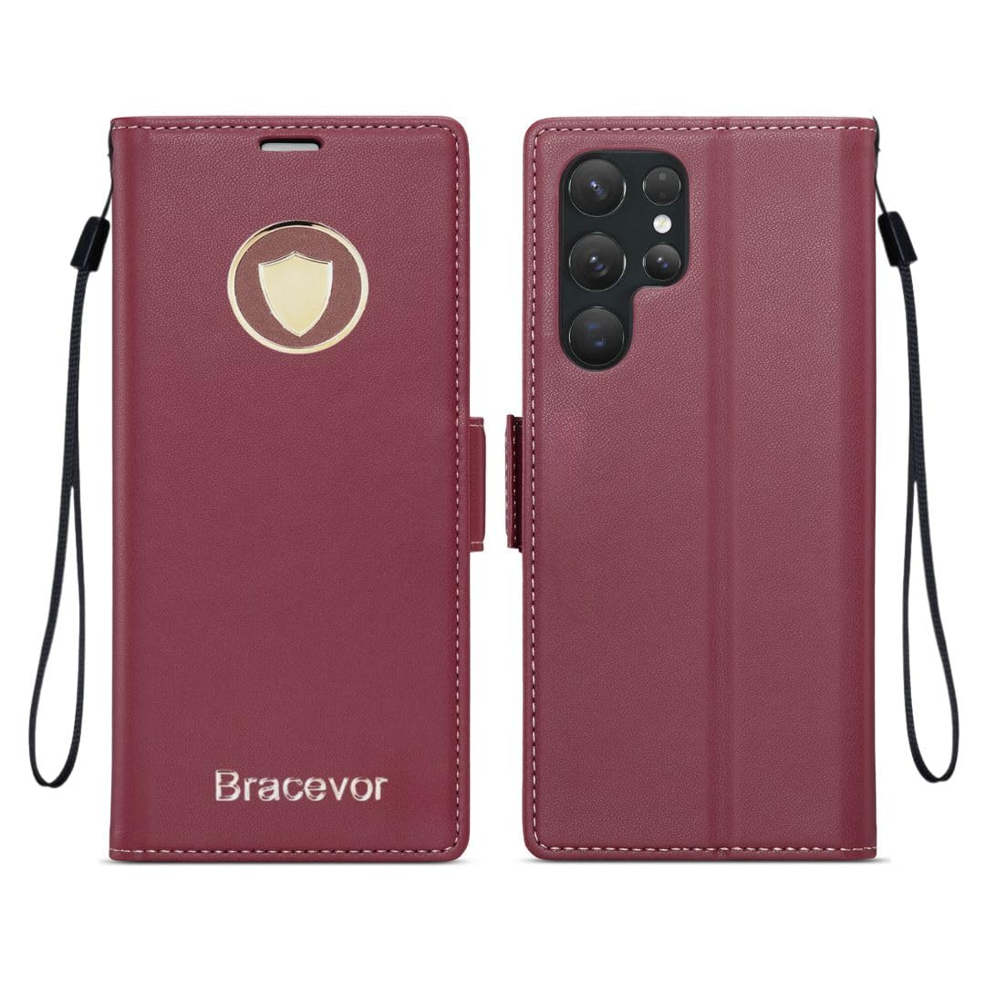 Bracevor Premium Design Flip Cover leather wallet case for Samsung Galaxy S24 Ultra 5G Red 3
