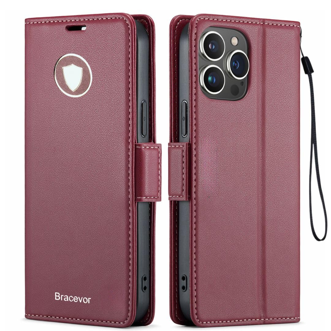 Bracevor Premium Design Flip Cover leather wallet case for iPhone 15 Pro Max Red 1