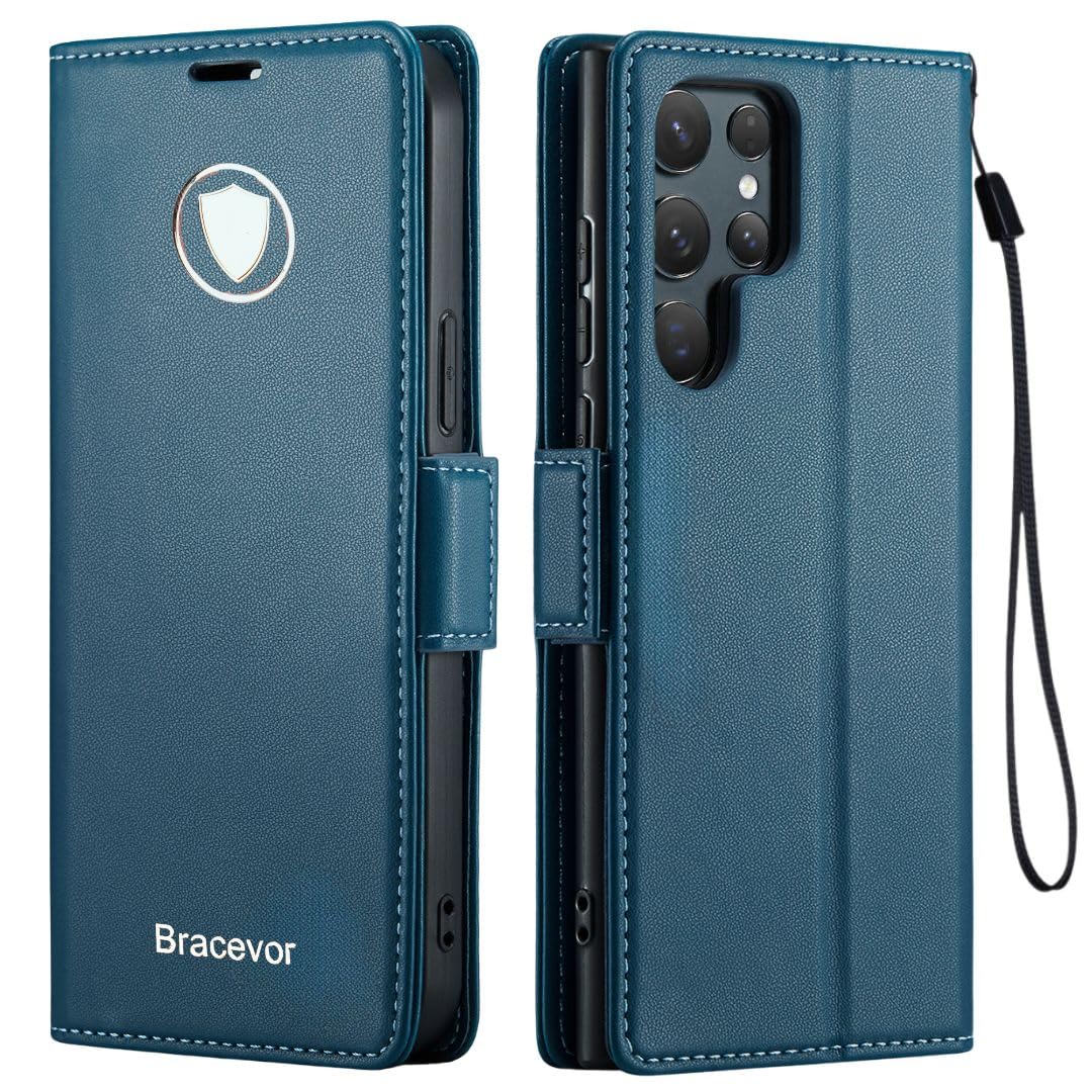Bracevor Premium Design Flip Cover leather wallet case for Samsung Galaxy S24 Ultra 5G Blue 1