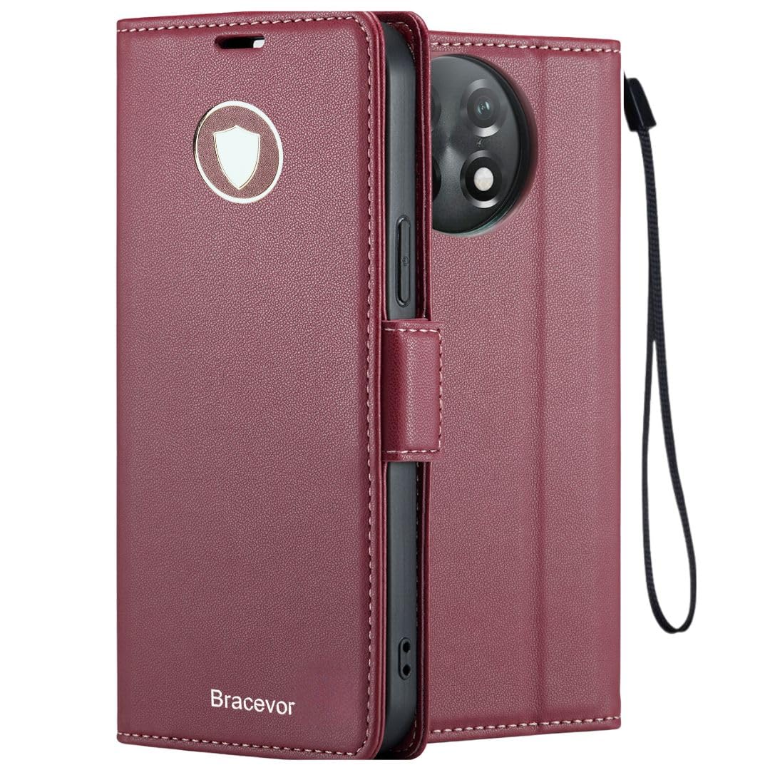 Bracevor Premium Design Flip Cover leather wallet case for Oneplus 11R 5G Red 1