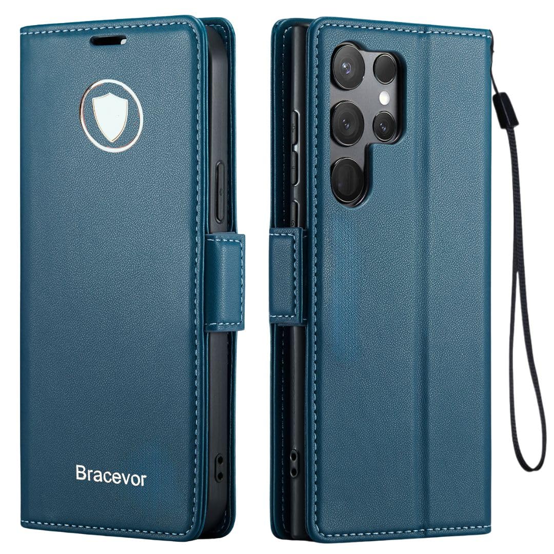 Bracevor Premium Design Flip Cover leather wallet case for Samsung Galaxy S23 Ultra 5G Blue 1