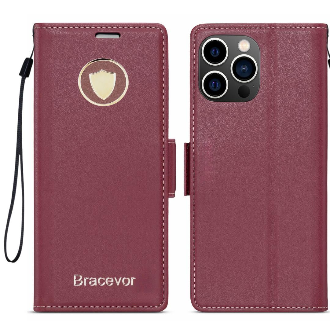 Bracevor Premium Design Flip Cover leather wallet case for iPhone 15 Pro Max Red 3