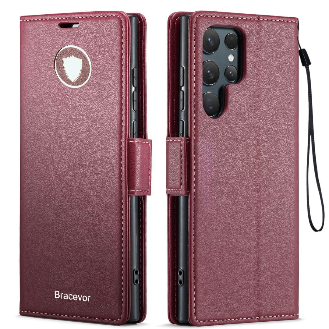 Bracevor Premium Design Flip Cover leather wallet case for Samsung Galaxy S24 Ultra 5G Red 1