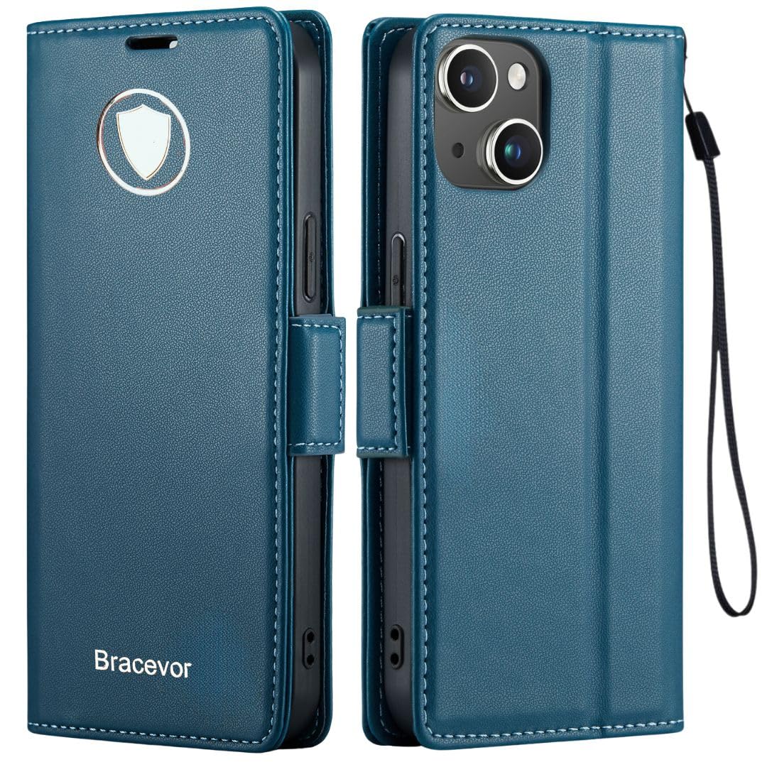 Bracevor Premium Design Flip Cover leather wallet case foriphone 14  Blue 1