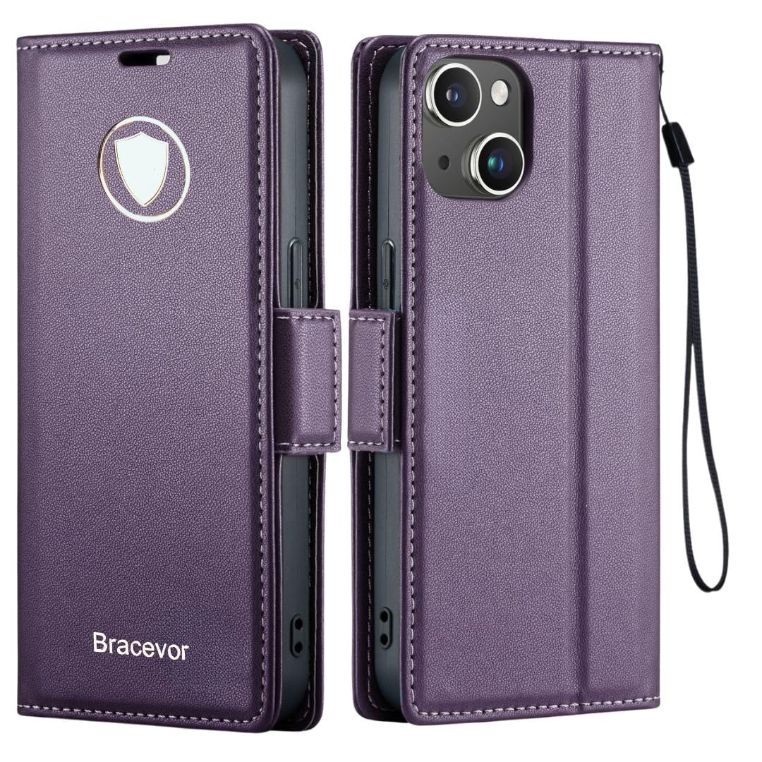 Bracevor Premium Design Flip Cover leather wallet case foriphone 14  Purple 1