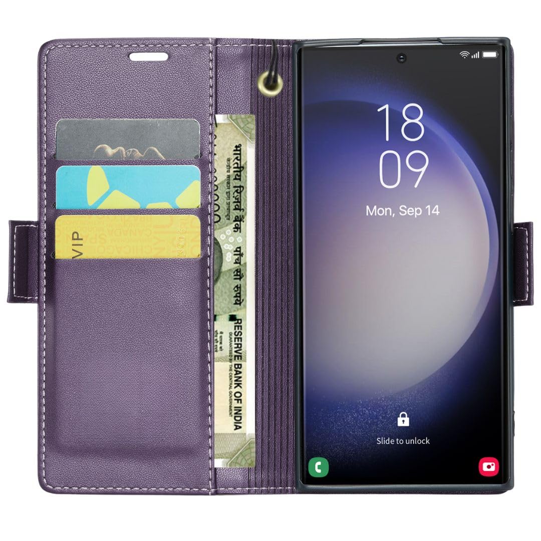 Bracevor Premium Design Flip Cover leather wallet case for Samsung Galaxy S23 Ultra 5G Purple 2