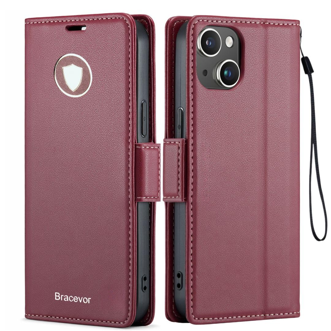 Bracevor Premium Design Flip Cover leather wallet case for iphone 14 PlusRed 1