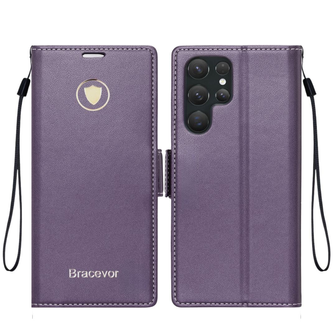 Bracevor Premium Design Flip Cover leather wallet case for Samsung Galaxy S23 Ultra 5G Purple 3