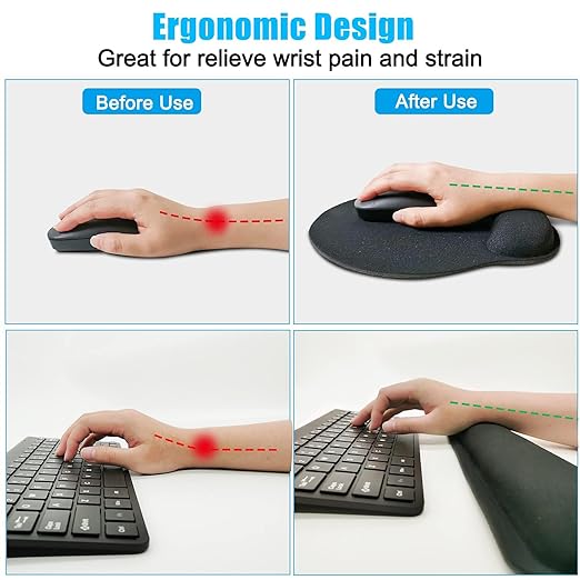 Bracevor Keyboard Wrist Rest Pad Mouse Pad Cushion Support Combo for Home Office Gaming | Memory Foam, Easy Typing Pain Relief | Black