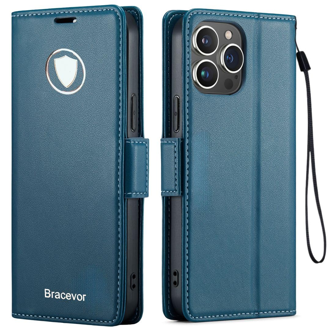 Bracevor Premium Design Flip Cover leather wallet case for iphone 14 Pro Max Blue 1