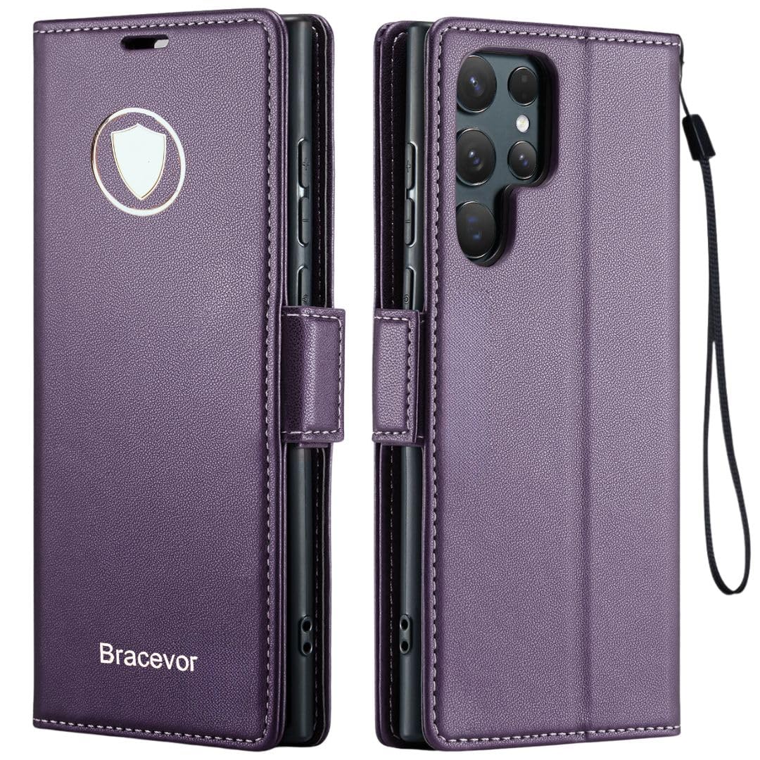 Bracevor Premium Design Flip Cover leather wallet case for Samsung Galaxy S24 Ultra 5G Purple 1