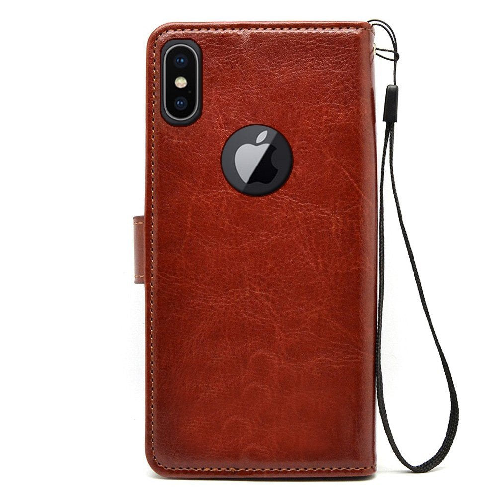 Bracevor iPhone X | Xs Flip Cover Case | Premium Leather | Inner TPU | Foldable Stand | Wallet Card Slots - Executive Brown