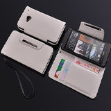 Glossy  Wallet Leather Case for HTC One M7 - Classic White