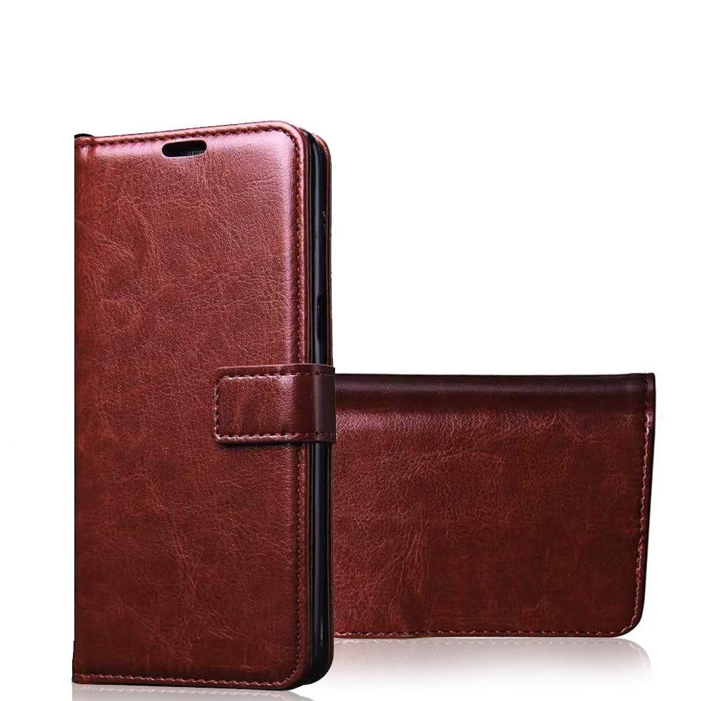 Bracevor Xiaomi Redmi Note 8 Flip Cover Case | Premium Leather | Inner TPU | Foldable Stand | Wallet Card Slots - Executive Brown