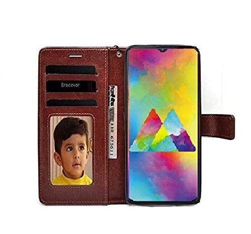 Bracevor Samsung Galaxy M20 Flip Cover Case | Premium Leather | Inner TPU | Foldable Stand | Wallet Card Slots - Executive Brown