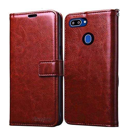 Bracevor Oppo Realme 2 Flip Cover Case | Premium Leather | Inner TPU | Foldable Stand | Wallet Card Slots - Executive Brown