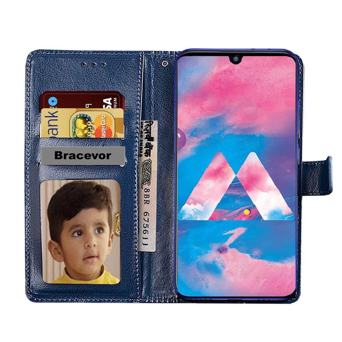 Bracevor Samsung galaxy M30 Flip Cover Case | Premium Leather | Inner TPU | Foldable Stand | Wallet Card Slots - Executive Blue