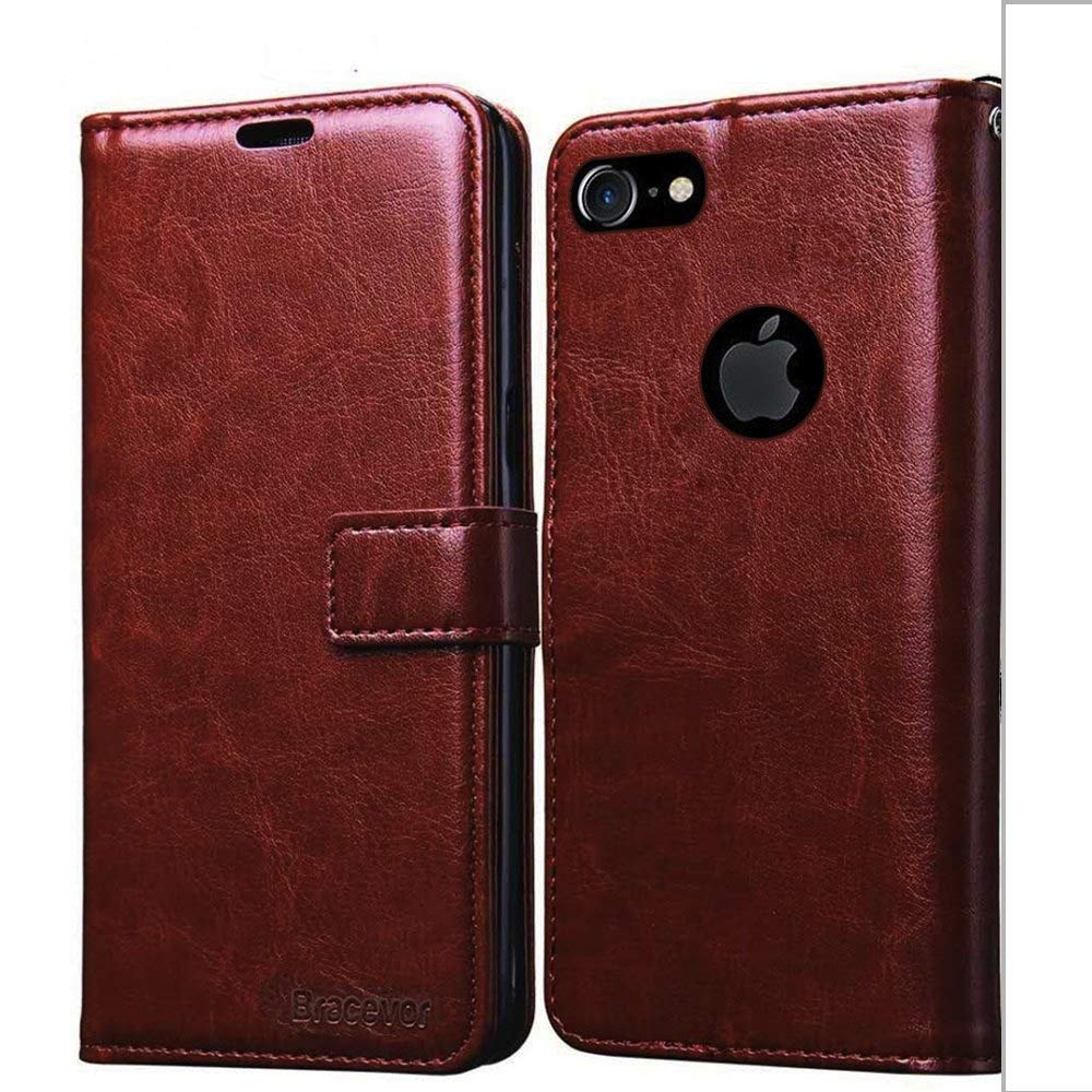 Bracevor iPhone 7 Flip Cover Case | Premium Leather | Inner TPU | Foldable Stand | Wallet Card Slots - Executive Brown