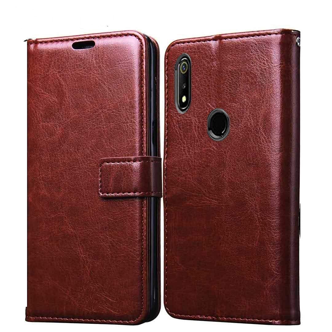 Bracevor Realme 3 | 3i Flip Cover Case | Premium Leather | Inner TPU | Foldable Stand | Wallet Card Slots - Executive Brown