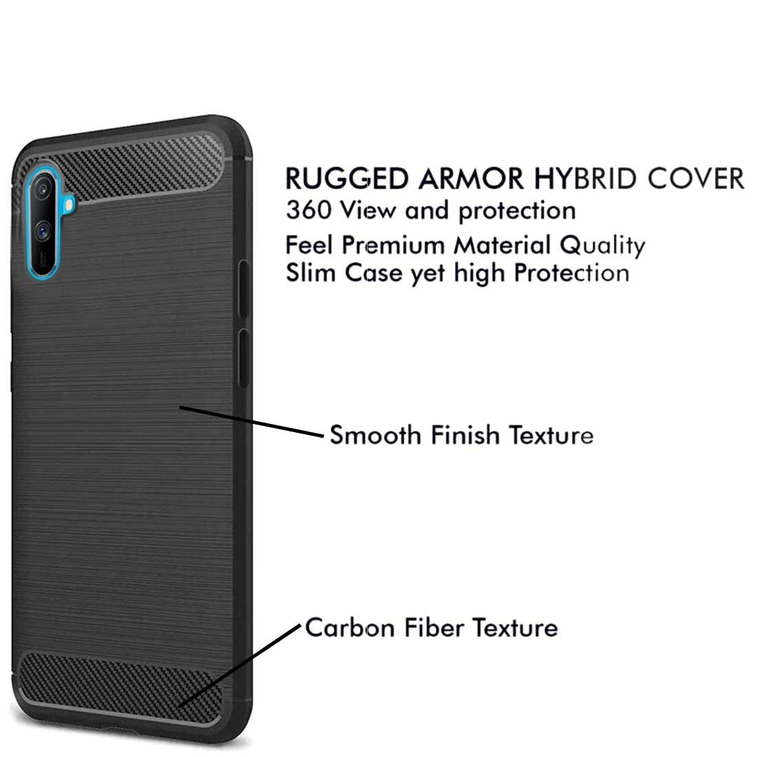 Bracevor Back Cover for Realme C3 (Black) | Brushed Texture | Rugged Armor Cover