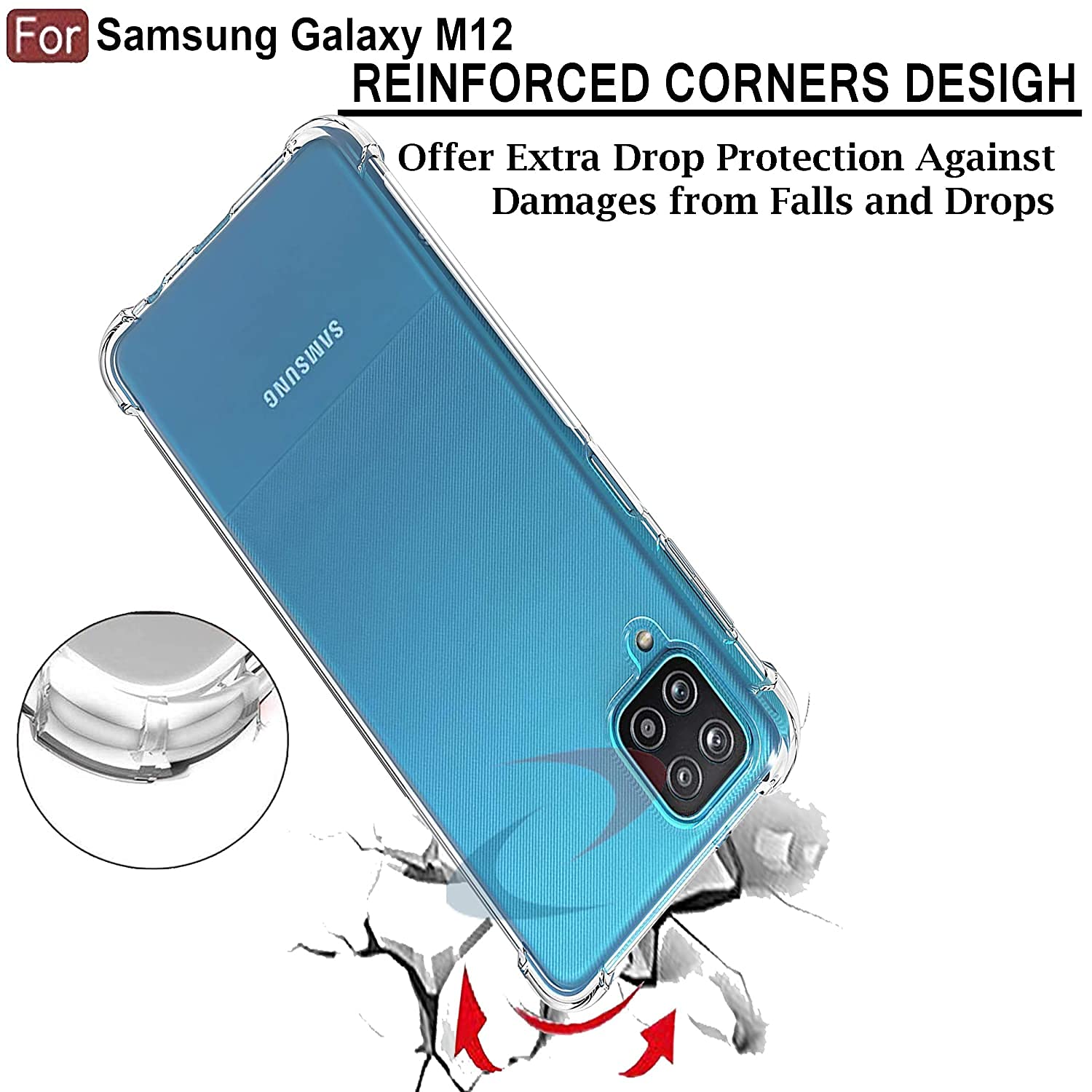 Bracevor Flexible Shockproof TPU Cushioned Edges for Samsung Galaxy M12 (Transparent)