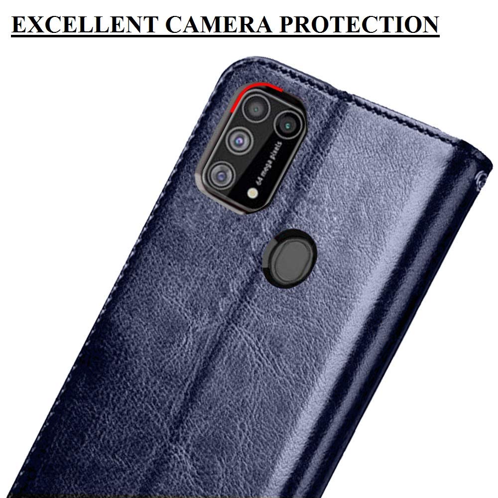 Bracevor Samsung Galaxy M31 | F41 | M31 Prime Flip Cover Case | Premium Leather | Inner TPU | Foldable Stand | Wallet Card Slots - Executive Blue