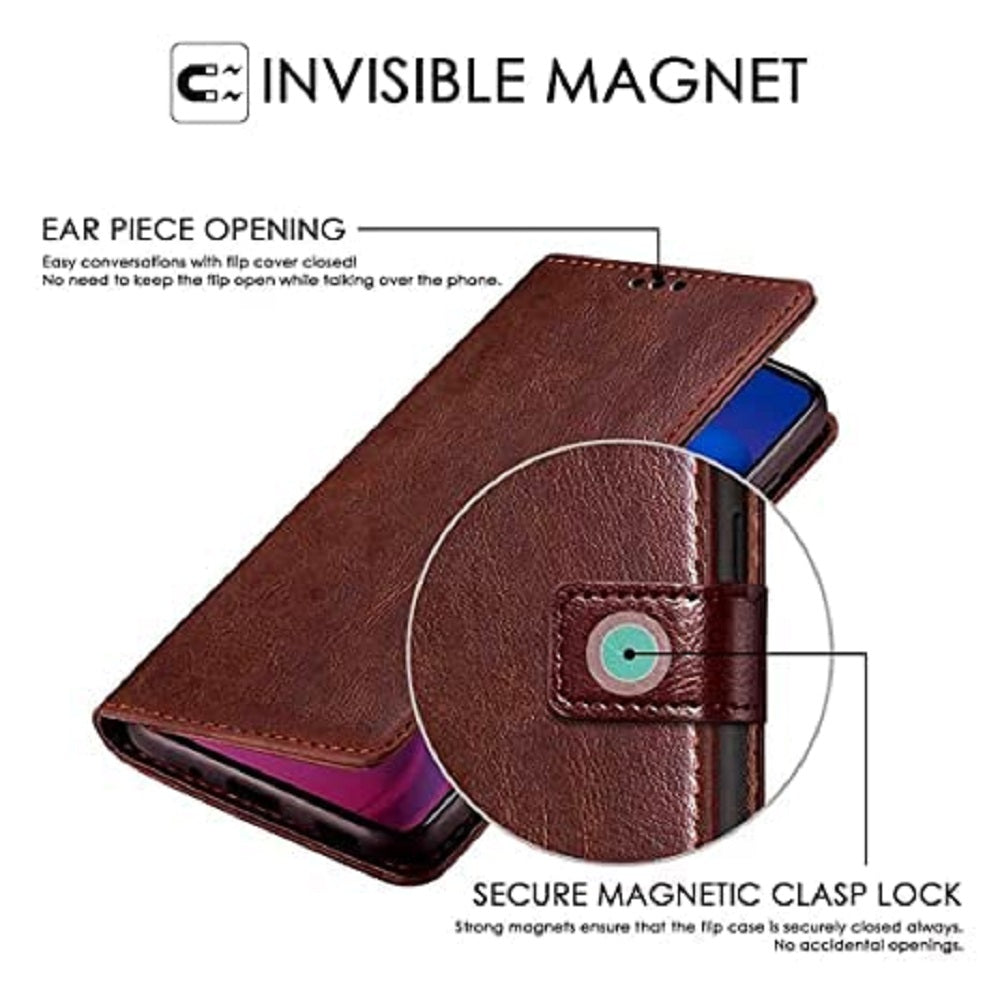 Bracevor iQOO Z6 Lite 5G Flip Cover Case | Premium Leather | Inner TPU | Foldable Stand | Wallet Card Slots - Executive Brown
