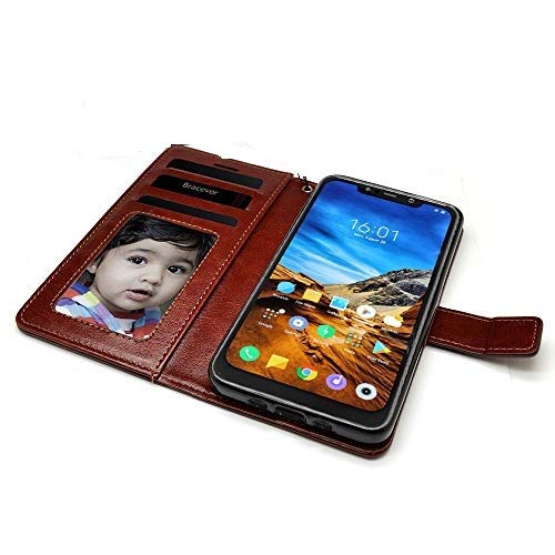 Bracevor Xiaomi Poco F1 Flip Cover Case | Premium Leather | Inner TPU | Foldable Stand | Wallet Card Slots - Executive Brown