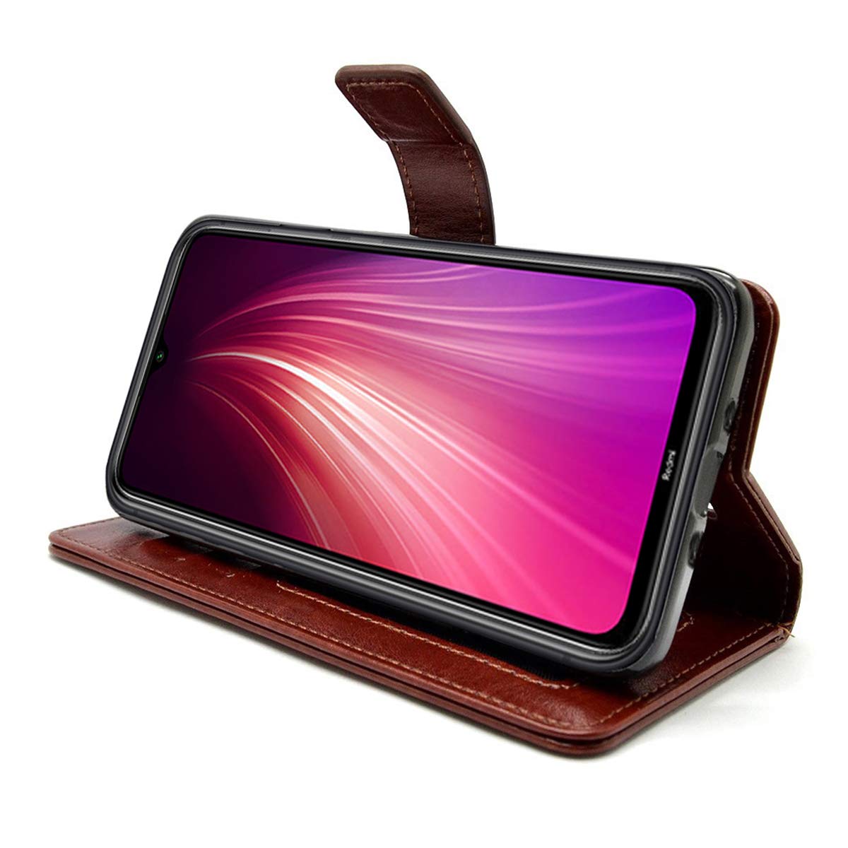 Bracevor Xiaomi Redmi Note 8 Flip Cover Case | Premium Leather | Inner TPU | Foldable Stand | Wallet Card Slots - Executive Brown