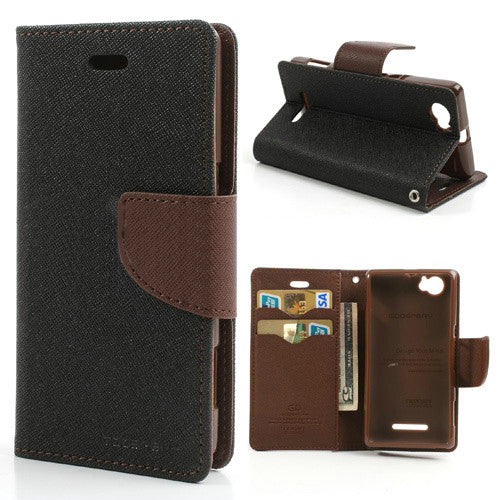 Mercury Goospery Fancy Diary Leather Case Cover for Sony Xperia M - Brown / Black