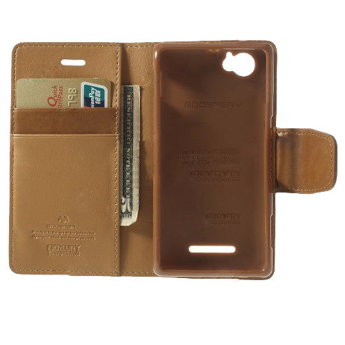 Bracevor Mercury Goospery Sonata Wallet Leather Magnetic Case for Sony Xperia M - Beige 4