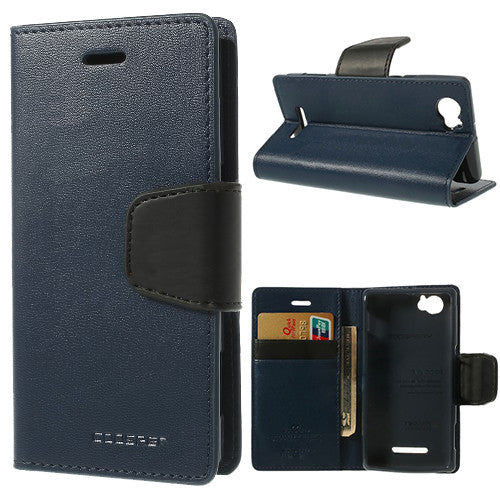 Bracevor Mercury Goospery Sonata Wallet Leather Magnetic Case for Sony Xperia M - Dark Blue