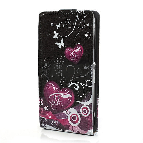 Bracevor Vertical Flip Leather Case Cover for Sony Xperia M - Hearts Design