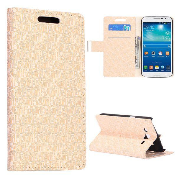 Bracevor Maze Pattern Wallet Stand Leather Case for Samsung Galaxy Grand 2 (Ivory)