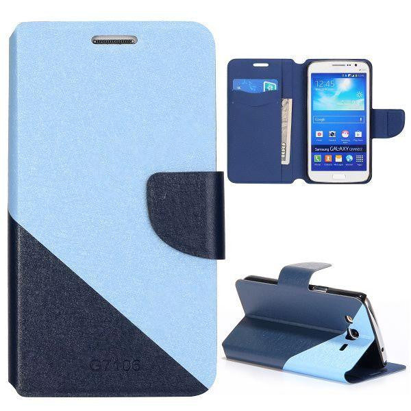Bracevor Dual color silk Pattern Wallet Stand Leather Case for Samsung Galaxy Grand 2 (Blue)