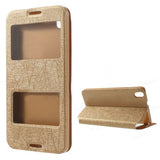Bracevor Dual Window Texture Leather Stand Flip Case for HTC Desire 816 - Brown