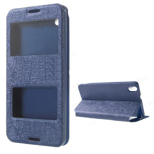 Bracevor Dual Window Texture Leather Stand Flip Case for HTC Desire 816 - Blue