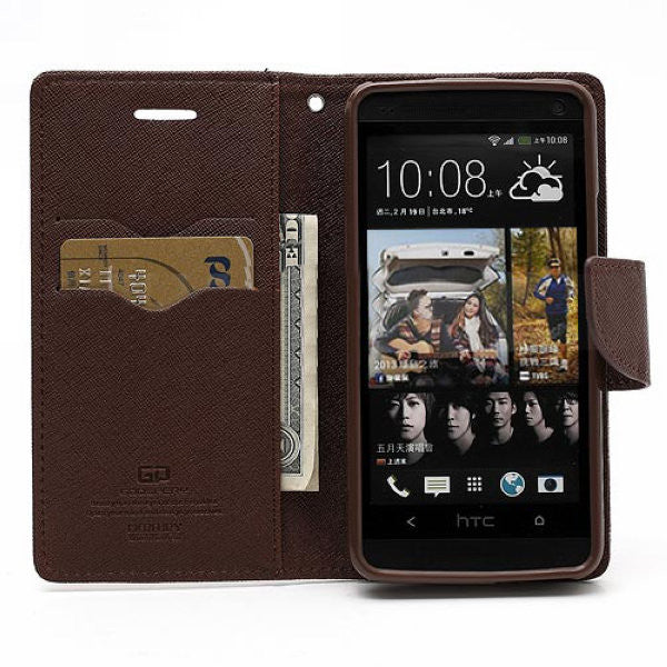 Mercury Goospery Fancy Diary Leather Case Cover for HTC One M7 801e - Brown