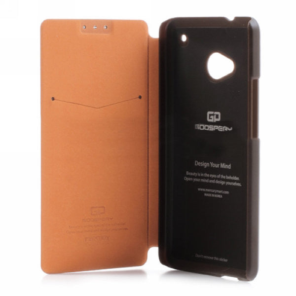 Mercury Goospery Techno Wallet Leather Flip Cover for HTC One M7 801e (Brown)