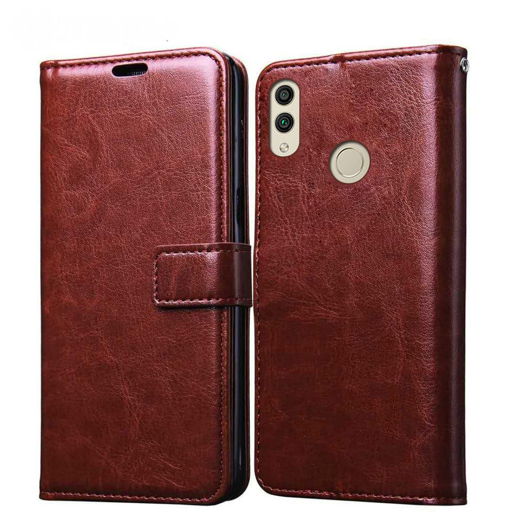 Bracevor Honor 8C Flip Cover Case | Premium Leather | Inner TPU | Foldable Stand | Wallet Card Slots - Executive Brown