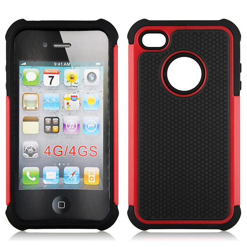 Triple Layer Defender Back Case for Apple iPhone 4 4s - Red