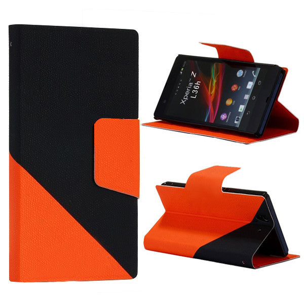 Bracevor Dual color Wallet Stand Leather Case for Sony Xperia Z L36H Orange 1